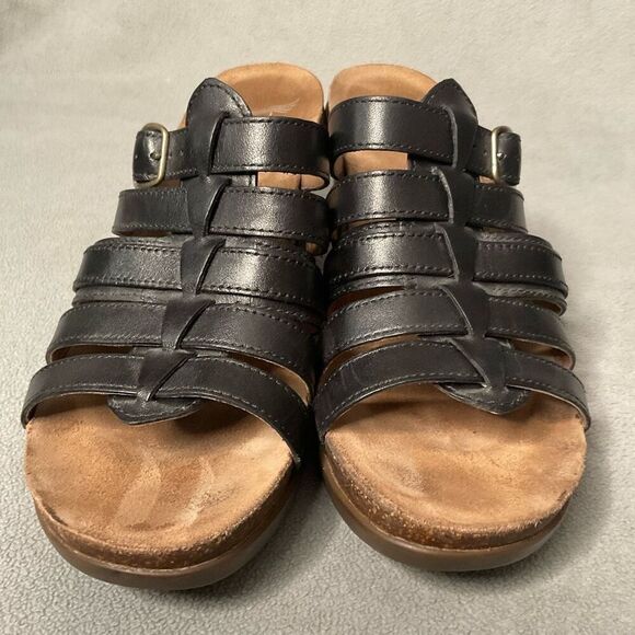 DANSKO Slide Sandals Women 10,5(41 )Dina Black Leather High Heel Stappy Open Toe - Picture 5 of 9